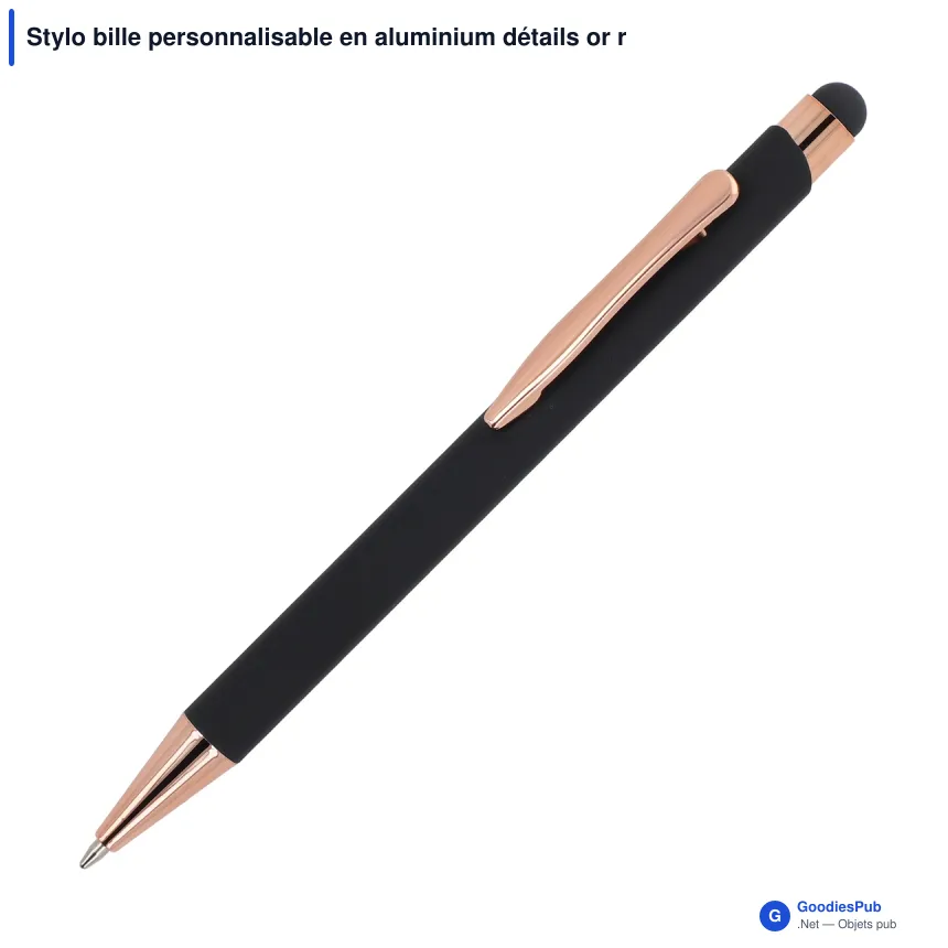 Stylo bille personnalisable en aluminium détails or rose avec logo - Prague - Image 8