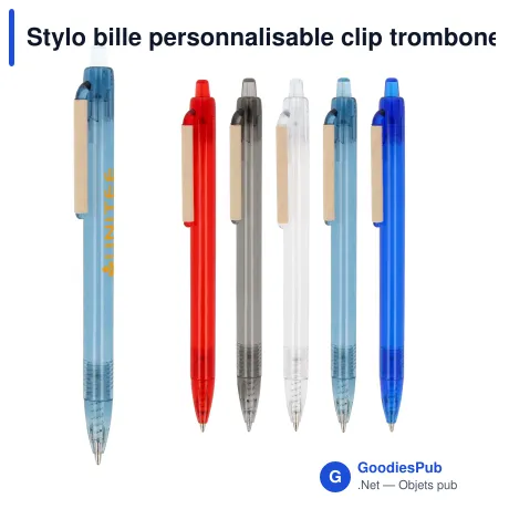 Stylo bille personnalisable clip trombone en PP recyclé océan avec logo - Trombone