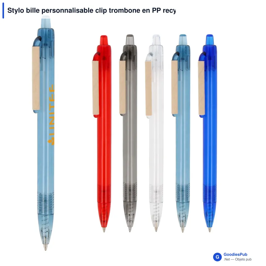 Stylo bille personnalisable clip trombone en PP recyclé océan avec logo - Trombone - Image 1