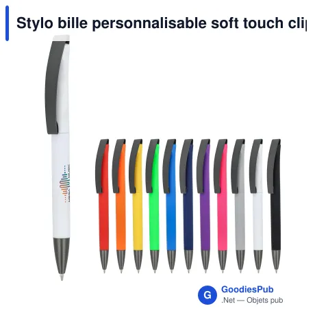 Stylo bille personnalisable soft touch clip métal avec logo - Vegas