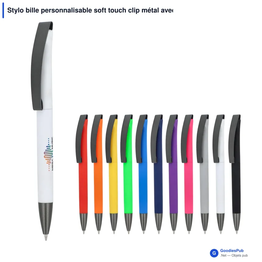Stylo bille personnalisable soft touch clip métal avec logo - Vegas - Image 1