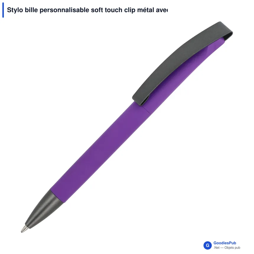 Stylo bille personnalisable soft touch clip métal avec logo - Vegas - Image 4