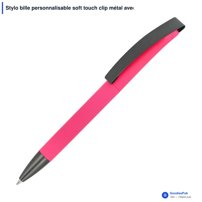 Stylo bille personnalisable soft touch clip métal avec logo - Vegas - Image 9