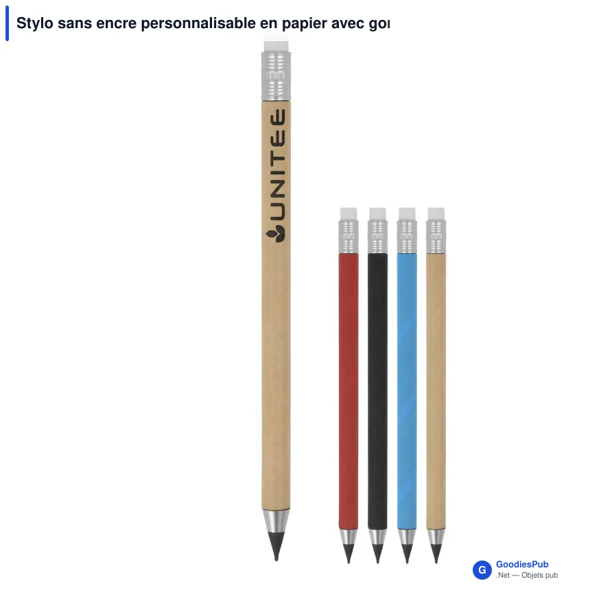 Stylo sans encre personnalisable en papier avec gomme avec logo - Papier - Image 1