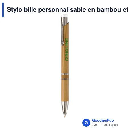 Stylo bille personnalisable en bambou et métal avec logo - Alicante