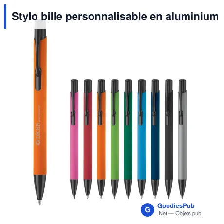 Stylo bille personnalisable en aluminium toucher doux - Alicante