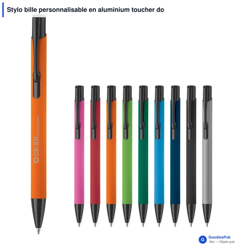 Stylo bille personnalisable en aluminium toucher doux - Alicante - Image 1