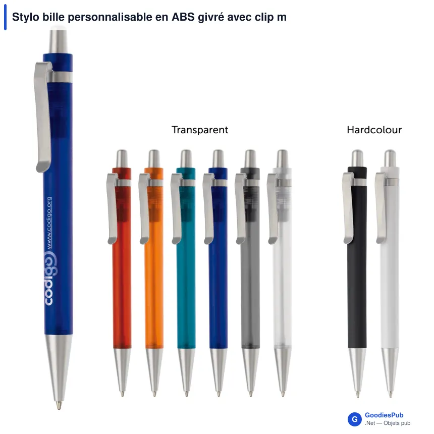 Stylo bille personnalisable en ABS givré avec clip métal - Antartica - Image 1