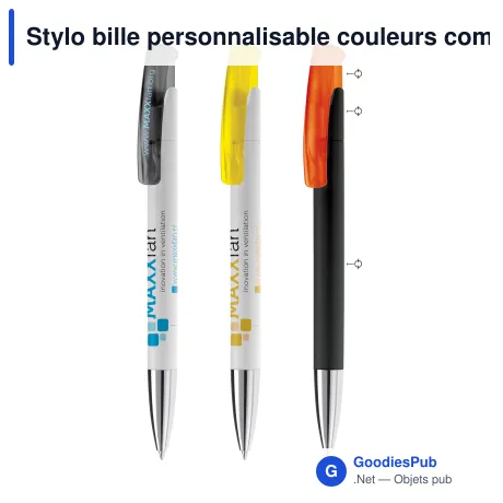 Stylo bille personnalisable couleurs combinées à pointe métal avec logo - Avalon