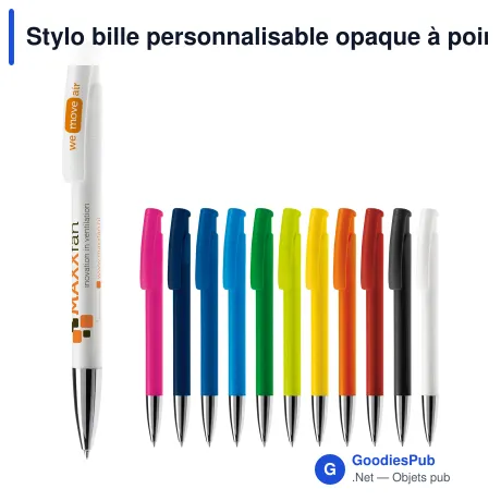 Stylo bille personnalisable opaque à pointe métal avec logo - Avalon Opaque