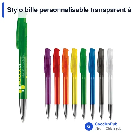 Stylo bille personnalisable transparent à pointe métal avec logo - Avalon