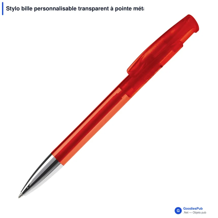 Stylo bille personnalisable transparent à pointe métal avec logo - Avalon - Image 2