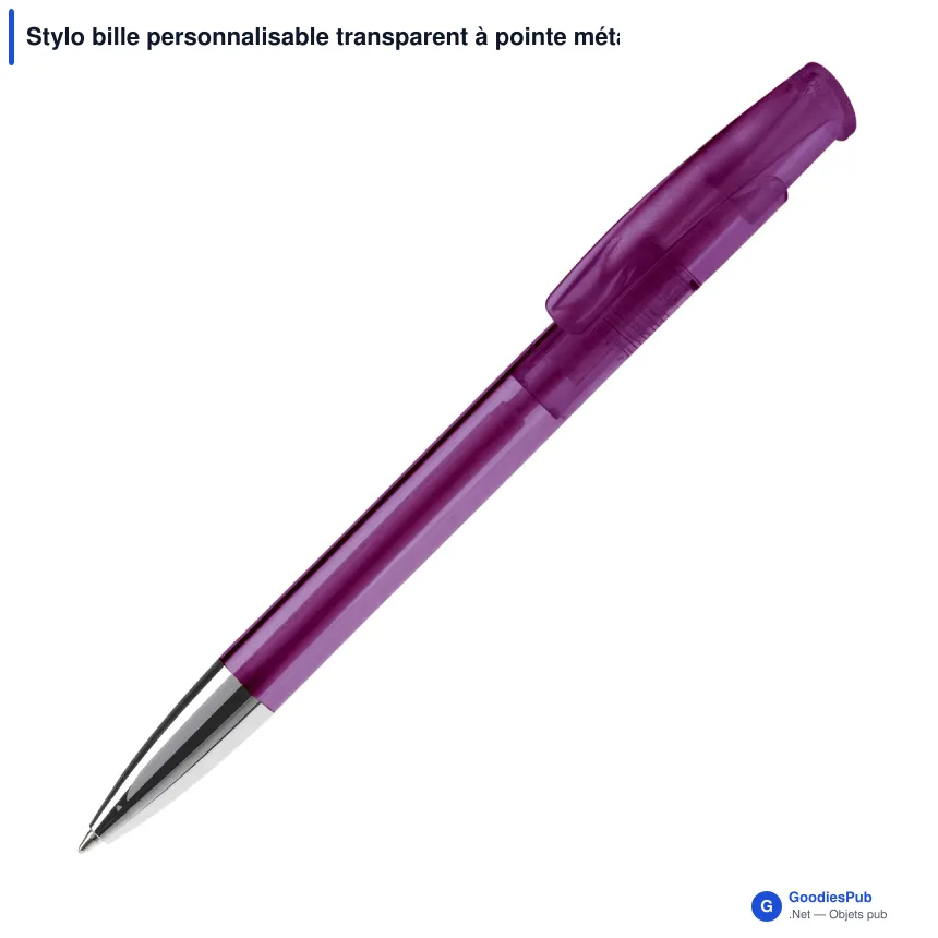 Stylo bille personnalisable transparent à pointe métal avec logo - Avalon - Image 4