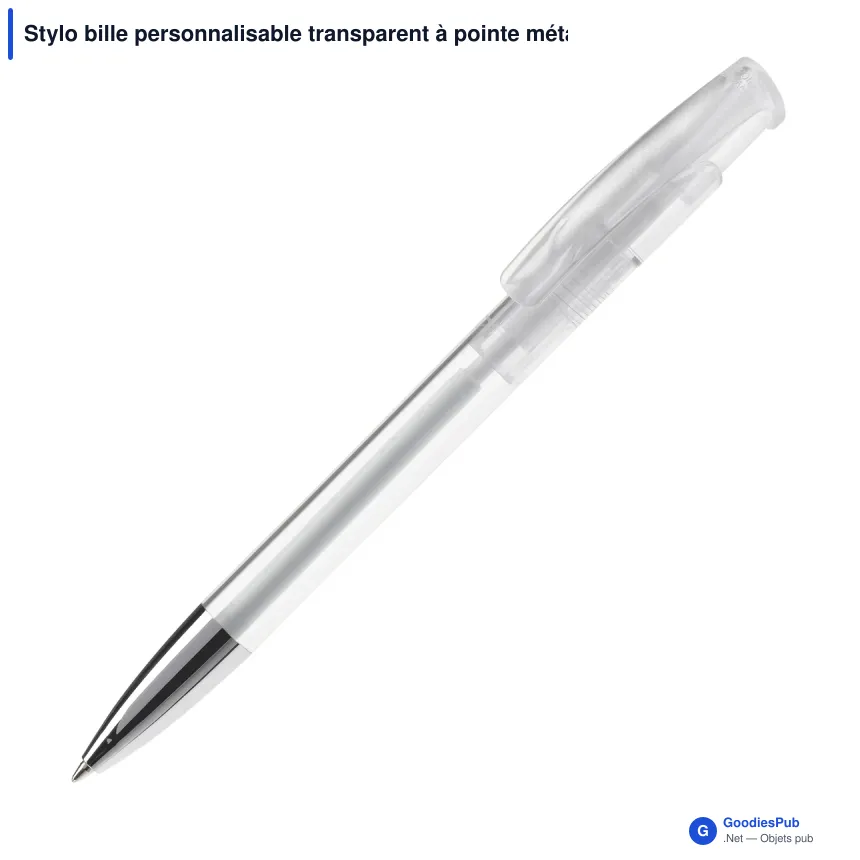 Stylo bille personnalisable transparent à pointe métal avec logo - Avalon - Image 7
