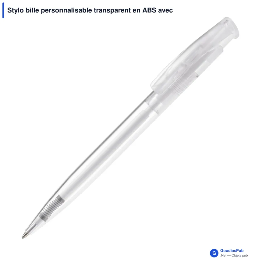Stylo bille personnalisable transparent en ABS avec logo - Avalon Transparent - Image 2