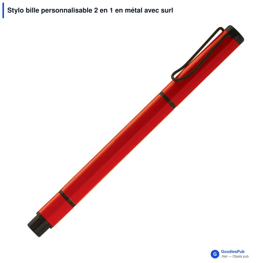 Stylo bille personnalisable 2 en 1 en métal avec surligneur et logo - Duo - Image 2