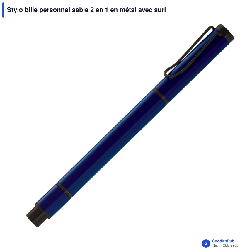Stylo bille personnalisable 2 en 1 en métal avec surligneur et logo - Duo - Image 3