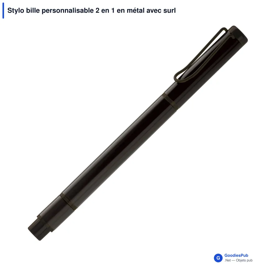 Stylo bille personnalisable 2 en 1 en métal avec surligneur et logo - Duo - Image 5