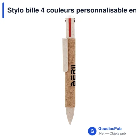 Stylo bille 4 couleurs personnalisable en liège avec logo