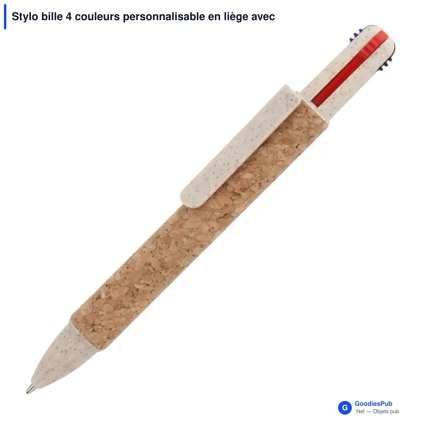 Stylo bille 4 couleurs personnalisable en liège avec logo - Image 2