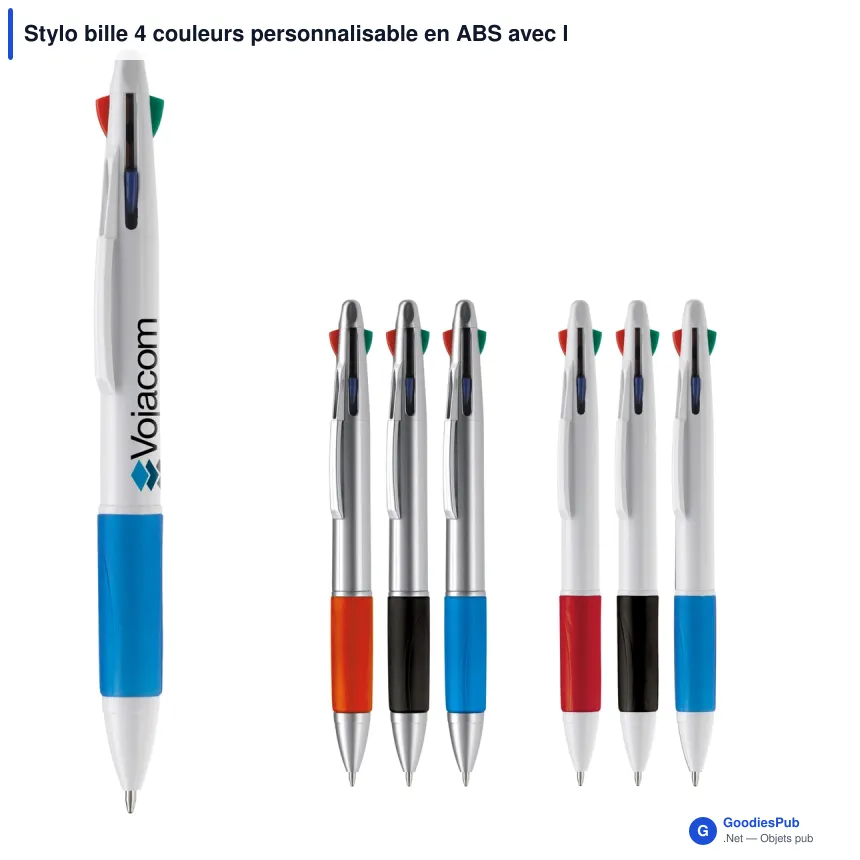 Stylo bille 4 couleurs personnalisable en ABS avec logo - Image 1