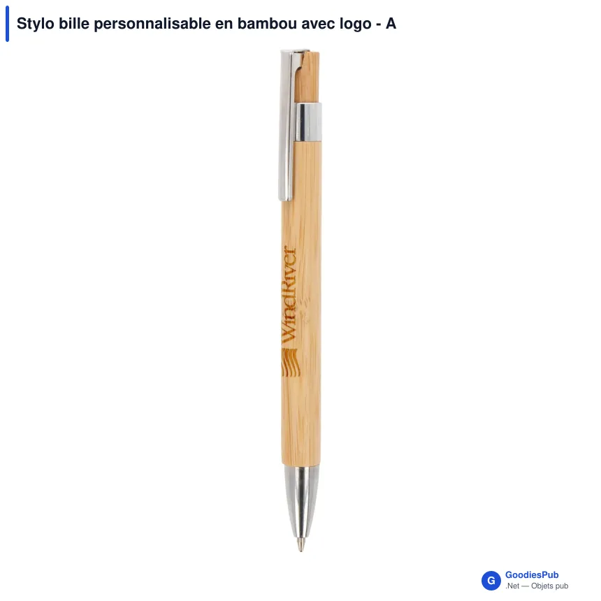Stylo bille personnalisable en bambou avec logo - Alberto - Image 1