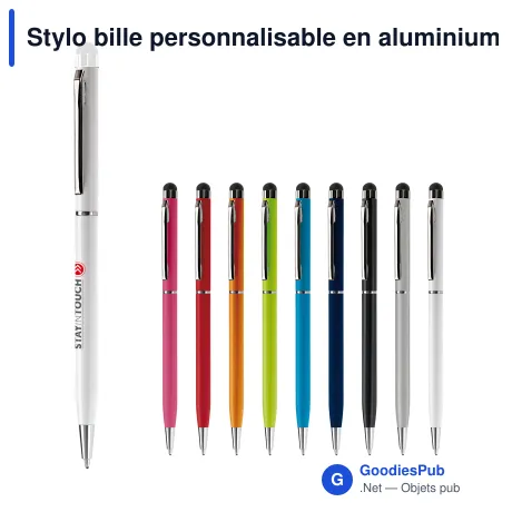 Stylo bille personnalisable en aluminium avec stylet avec logo - Stylet Alu