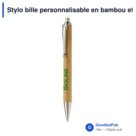 Stylo bille personnalisable en bambou et métal 13,5 cm avec logo