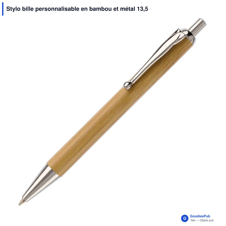 Stylo bille personnalisable en bambou et métal 13,5 cm avec logo - Image 2