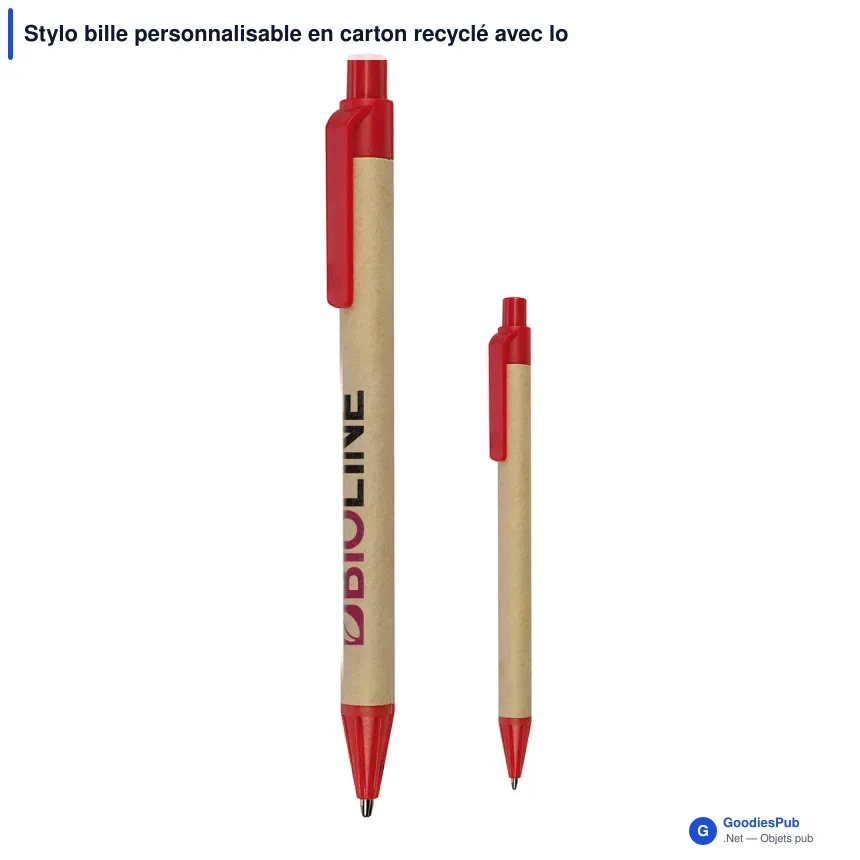 Stylo bille personnalisable en carton recyclé avec logo - Image 1