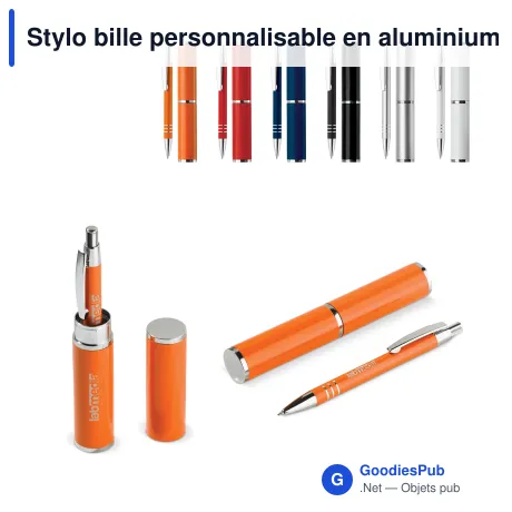 Stylo bille personnalisable en aluminium avec étui tube métal