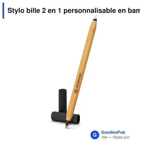 Stylo bille 2 en 1 personnalisable en bambou avec logo | Mikayla