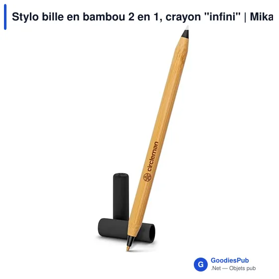Stylo bille 2 en 1 personnalisable en bambou avec logo | Mikayla - Image 1