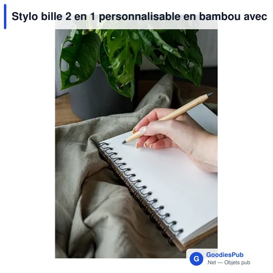 Stylo bille 2 en 1 personnalisable en bambou avec logo | Mikayla - Image 2
