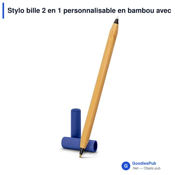 Stylo bille 2 en 1 personnalisable en bambou avec logo | Mikayla - Image 12