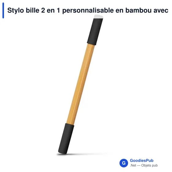 Stylo bille 2 en 1 personnalisable en bambou avec logo | Mikayla - Image 3