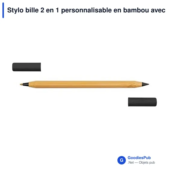 Stylo bille 2 en 1 personnalisable en bambou avec logo | Mikayla - Image 5