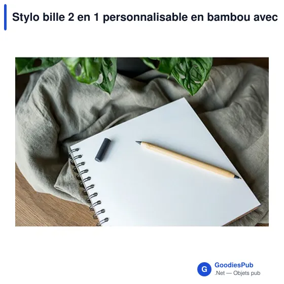 Stylo bille 2 en 1 personnalisable en bambou avec logo | Mikayla - Image 7