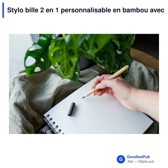 Stylo bille 2 en 1 personnalisable en bambou avec logo | Mikayla - Image 8