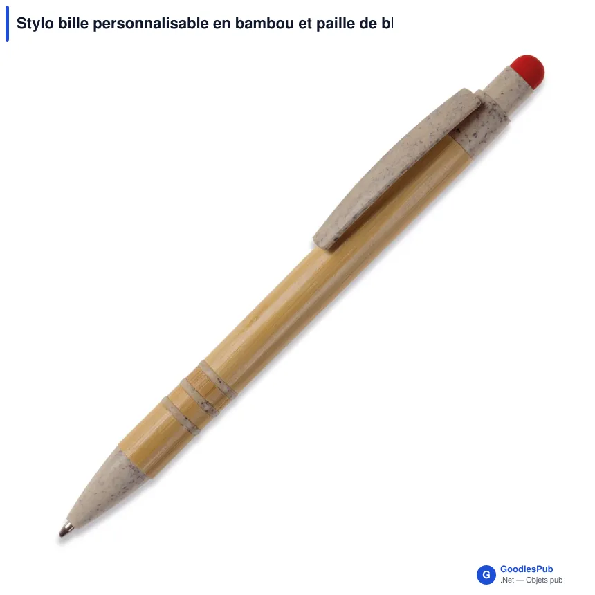 Stylo bille personnalisable en bambou et paille de blé beige avec logo - Image 4