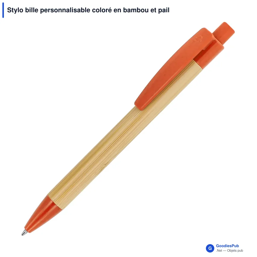 Stylo bille personnalisable coloré en bambou et paille de blé avec logo - Image 2
