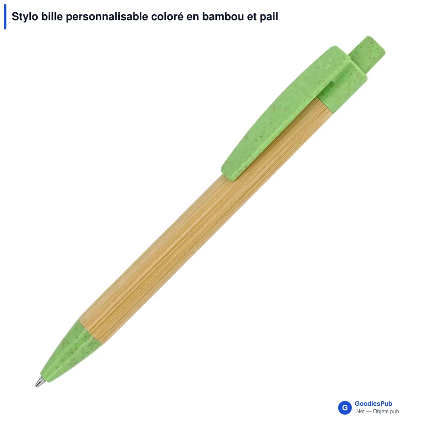 Stylo bille personnalisable coloré en bambou et paille de blé avec logo - Image 3
