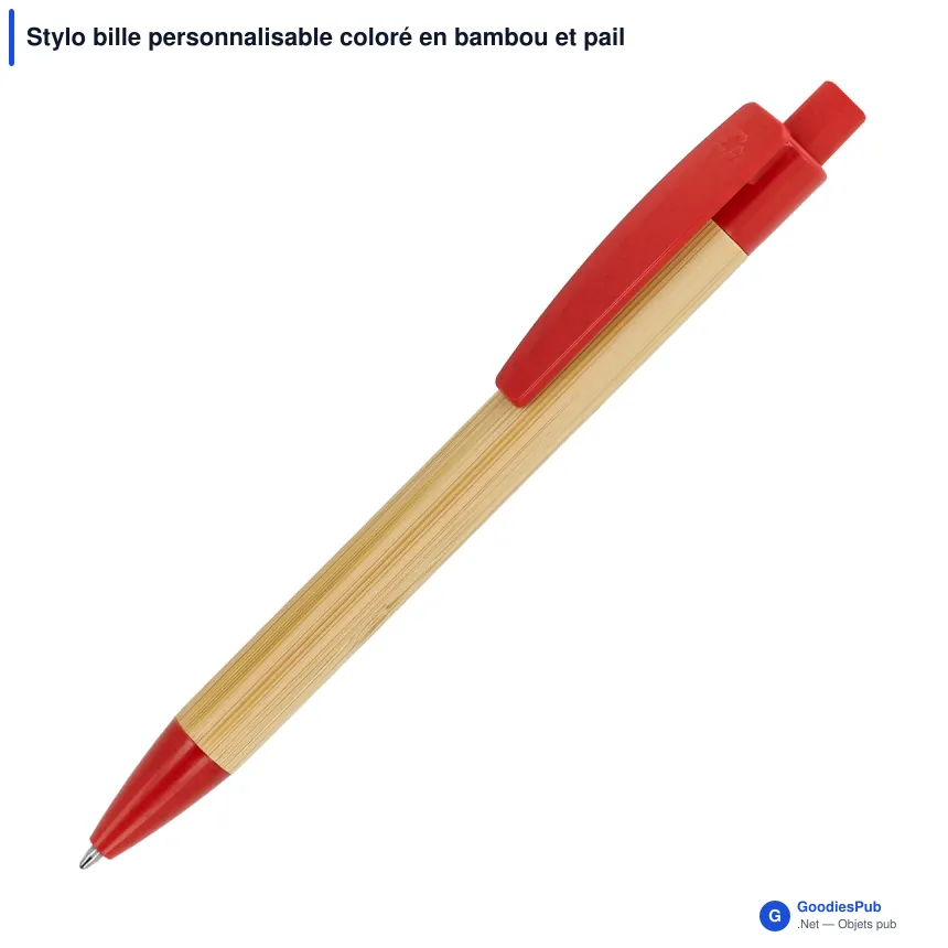 Stylo bille personnalisable coloré en bambou et paille de blé avec logo - Image 4