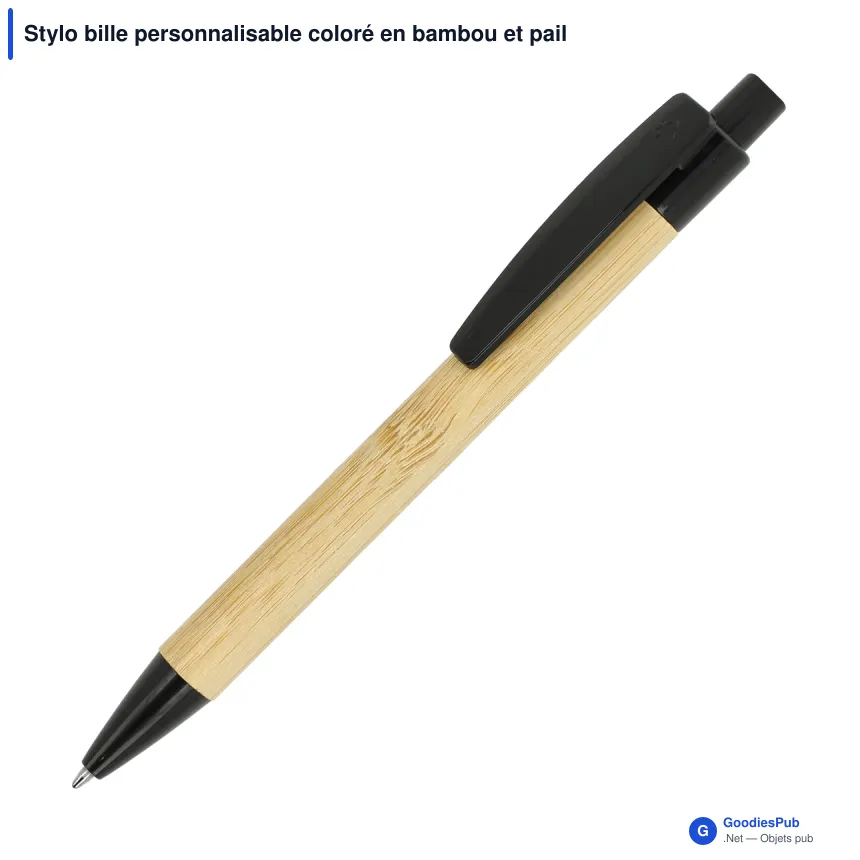 Stylo bille personnalisable coloré en bambou et paille de blé avec logo - Image 5