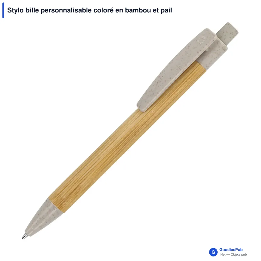 Stylo bille personnalisable coloré en bambou et paille de blé avec logo - Image 6