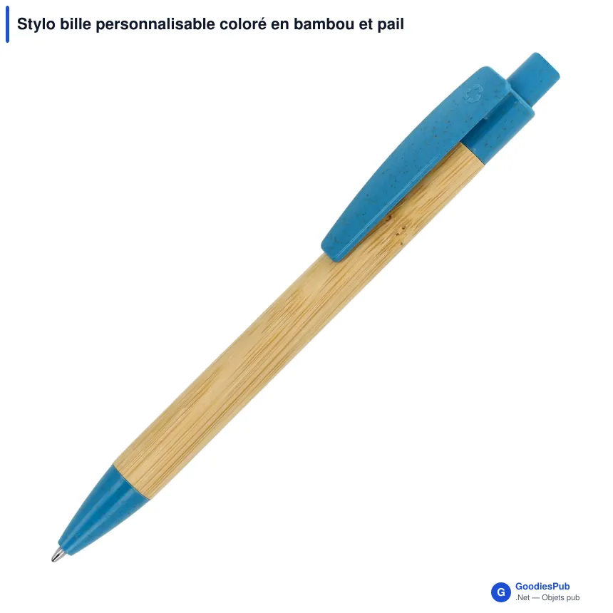 Stylo bille personnalisable coloré en bambou et paille de blé avec logo - Image 7