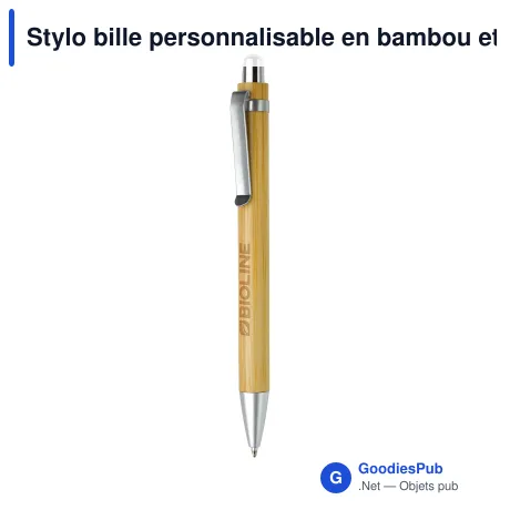 Stylo bille personnalisable en bambou et métal 13,8 cm avec logo