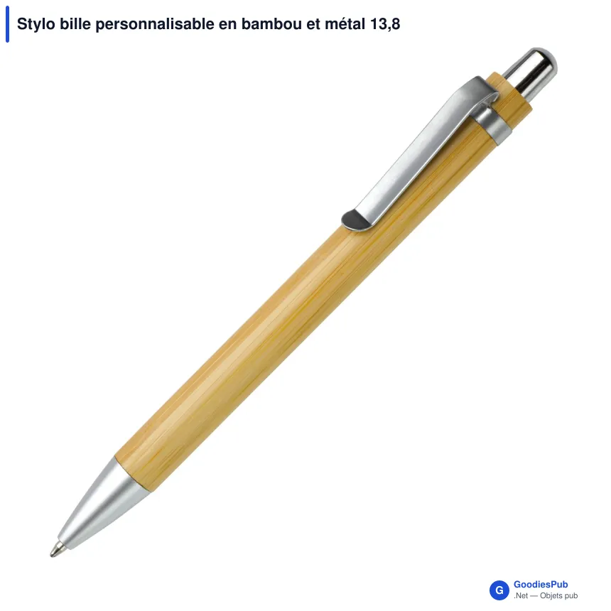 Stylo bille personnalisable en bambou et métal 13,8 cm avec logo - Image 2