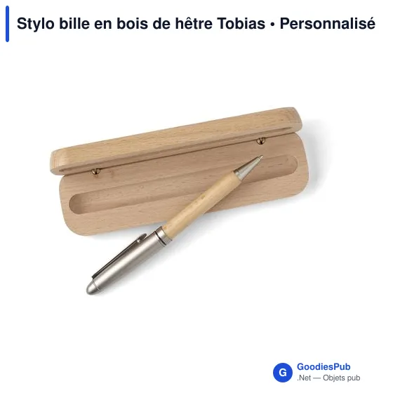 Stylo bille personnalisable en bois de hêtre avec logo - Tobias - Image 2