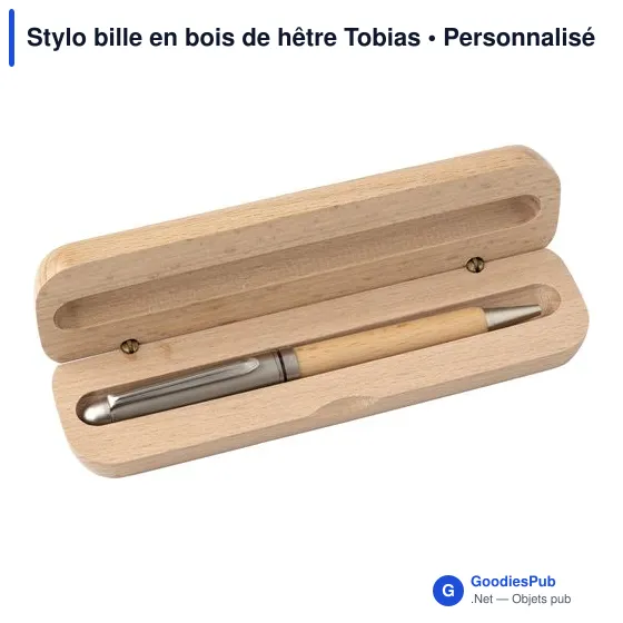 Stylo bille personnalisable en bois de hêtre avec logo - Tobias - Image 3
